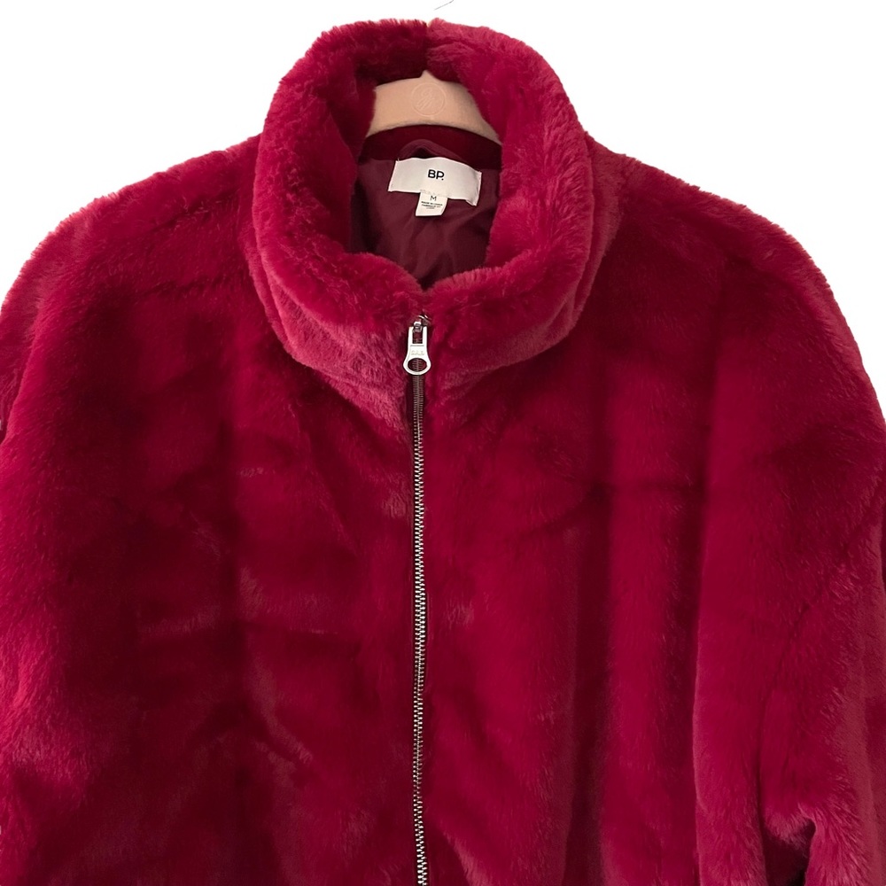 Nordstrom BP Silky Faux Fur Jacket Lined Raspberry NWT - Picture 2 of 12